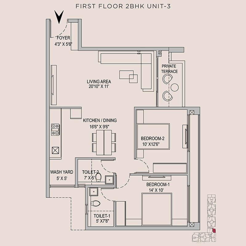 Arvind Skycrest 2 BHK Floorplan