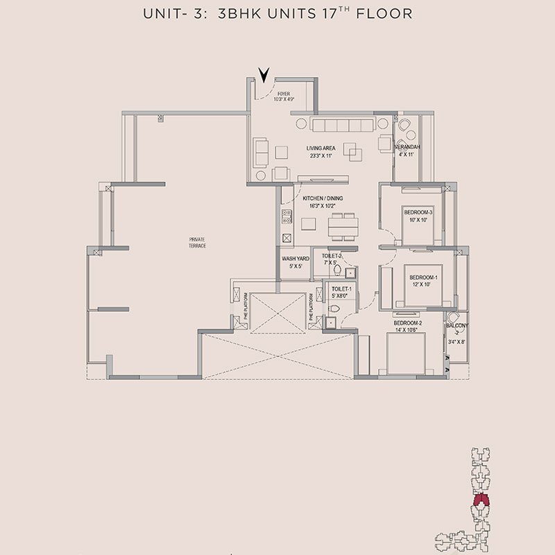 Arvind Skycrest 3 BHK Floorplan