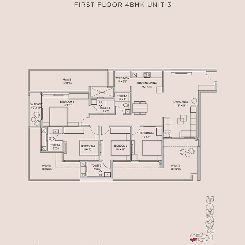 Arvind Skycrest 4 BHK Floorplan
