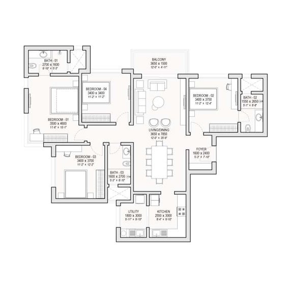 One Residences at Sobha One World 4 BHK Floorplan