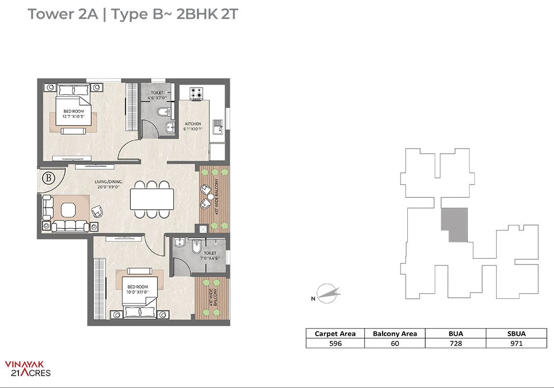 Vinayak 21 Acres 2 BHK Floorplan