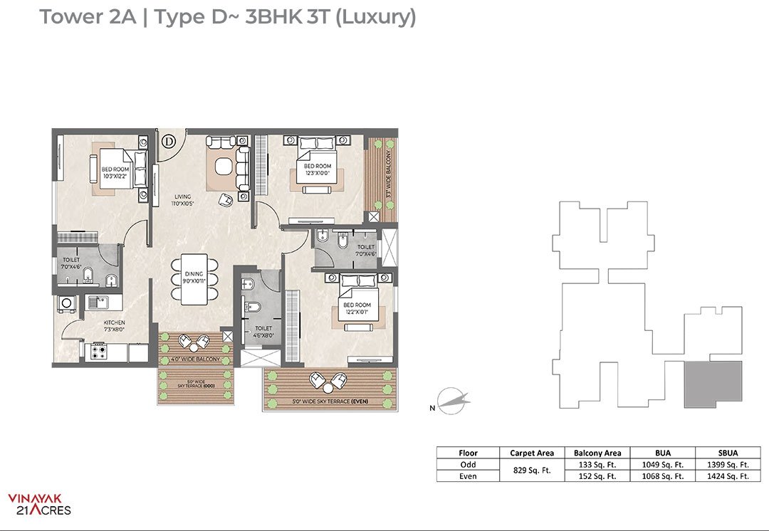 Vinayak 21 Acres 3 BHK Floorplan